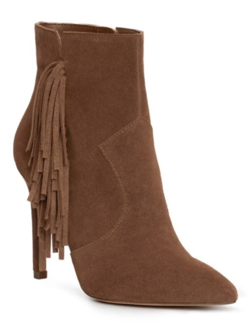 Jessica Simpson Womens 10 Stilettos Paegye Leather Suede Fringe Boot Brown New